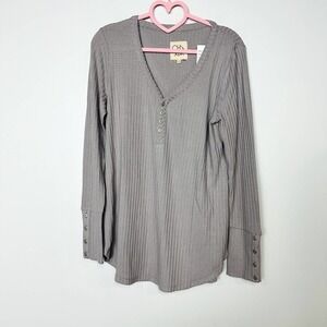 Chaser NWT Waffle Knit Thermal V-Neck Button Cuff Henley Top Heliotrope Medium